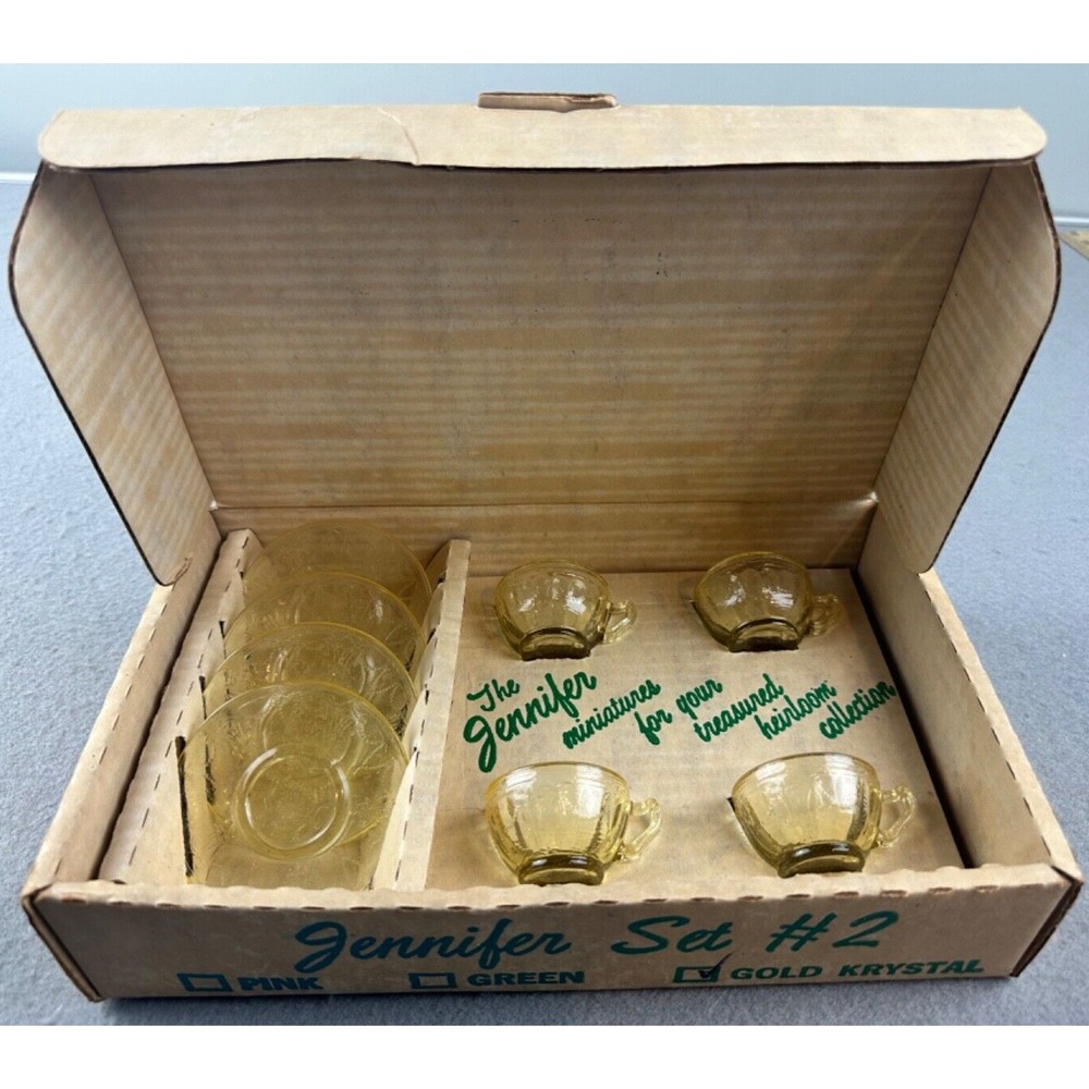 Vintage Mosser Glass The Jennifer Miniatures Set #2 Gold‎ Krystal with Box - Picture 8 of 8